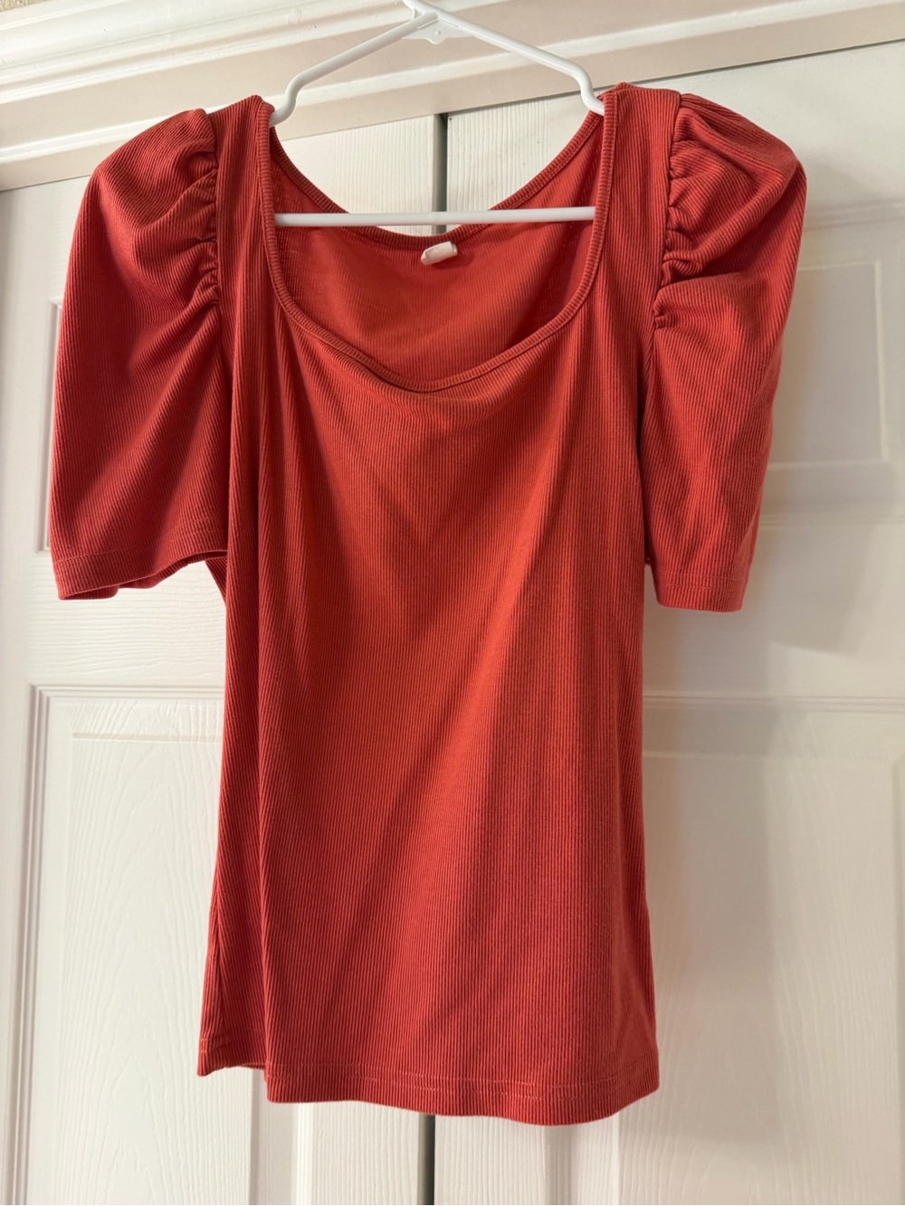 Women’s Puff Sleeve Scoop Neck Top - Rust Red